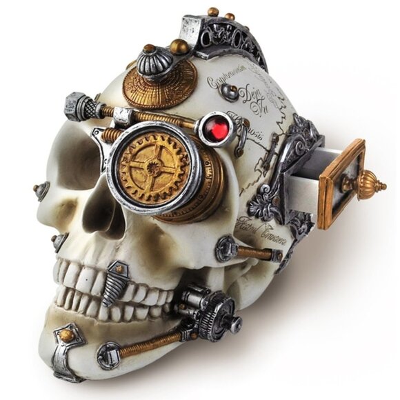 DISCONTINUED!! Alchemy Gothic Erasmus Darwin's Steam-Cerebrum Skull Resin Decor - Picture 1 of 6